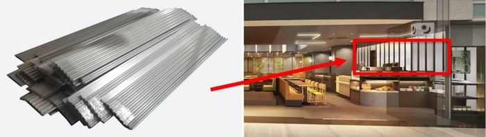 新幹線再生アルミと新幹線再生アルミを使用しているPRONTO 名古屋駅店の内観イメージ