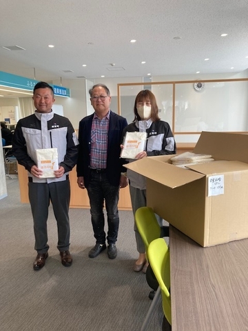 能登町へタオルと義援金持参