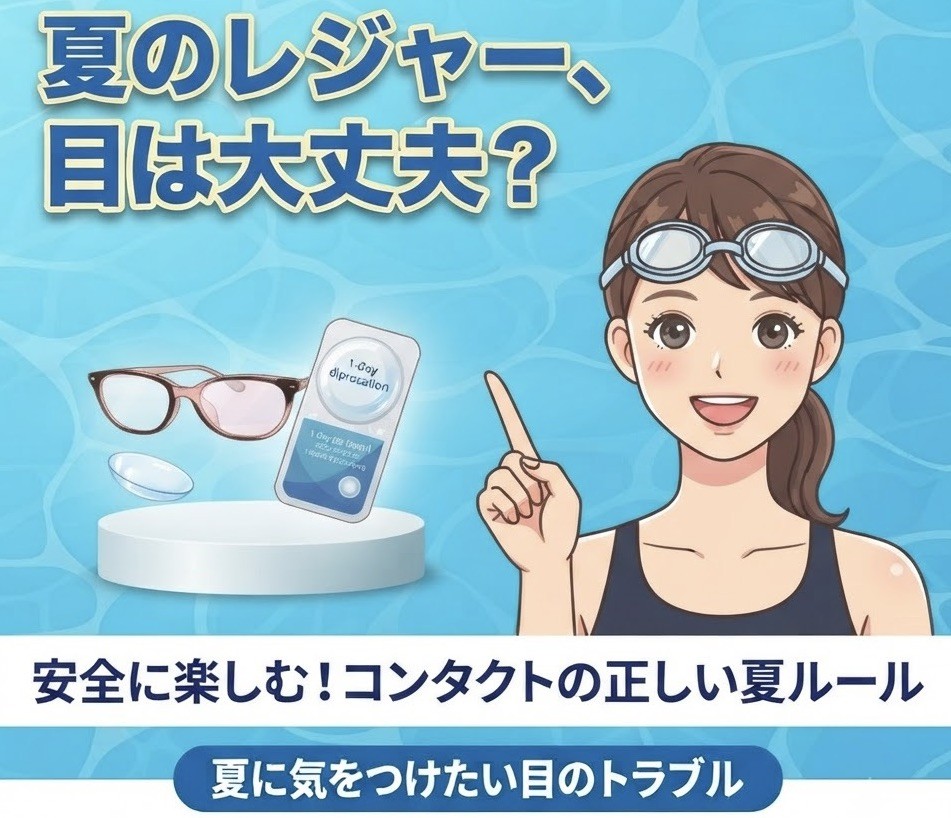 コンタクトレンズをしたままプールや海水浴、温泉に入るのはNG?夏に気をつけたい目のトラブルと対策