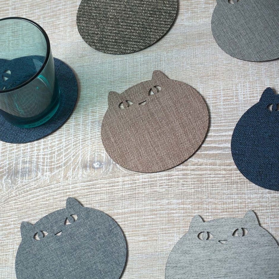 猫のデザインの北欧風ファブリックコースター 3