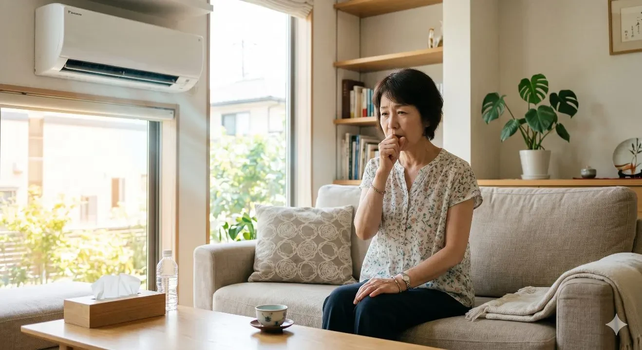 冷房の部屋で咳き込む方へ。
エアコンと咳・喘息の関係&自宅でできる対策ガイド