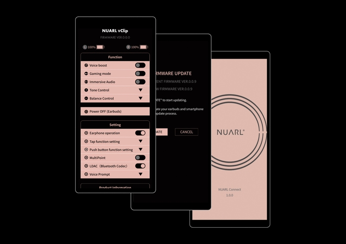 NUARL Connectアプリ操作画面