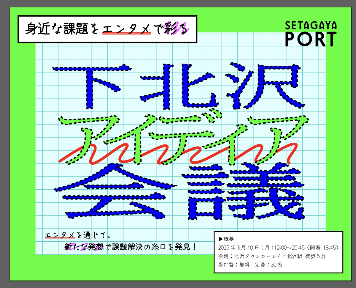 3/10（月）開催！『身近な課題をエンタメで再発見！下北沢アイディア会議』ワークショップ参加者募集！