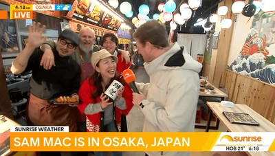 大阪・道頓堀のフードホール「道頓堀 屋台村 祭」 豪州No.1朝番組『Sunrise』が生中継、新店2店舗も好評スタート