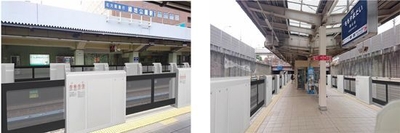 可動式ホーム柵設置イメージ　【左】緑地公園駅　【右】桃山台駅