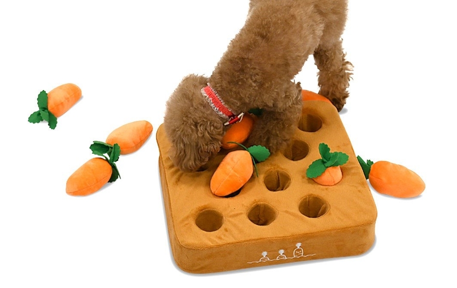 ペットのノーズワークに！ぬいぐるみの下におやつを隠して、早食い防止や嗅覚トレーニング