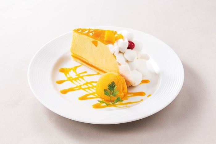 マンゴーのレアチーズケーキ マンゴーシャーベット添え