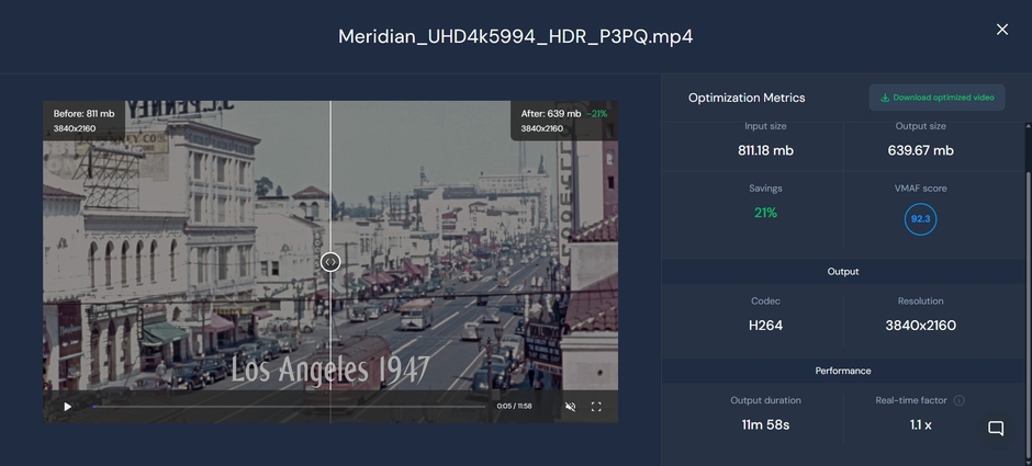 Beamrプレイグラウンド：軽量化結果確認画面