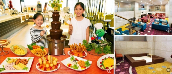 (1)キッズメニューイメージ (2)2階コンチェルト (3)キッズスペース