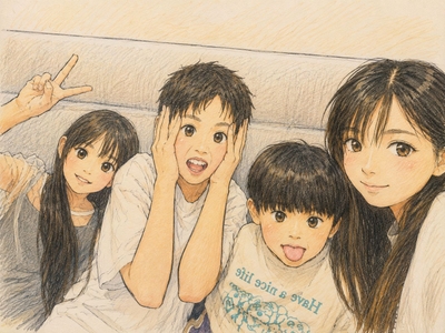 実際の家族写真をもとにしたイラスト