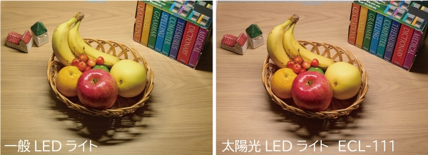 一般LEDライトと太陽光スペクトルLEDライト