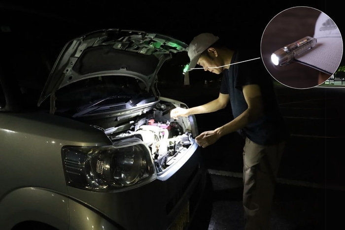 専用クリップを使って帽子のツバに装着してヘッドライトとしても使える