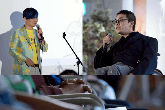 過去の参加者のスピーチと観客の様子