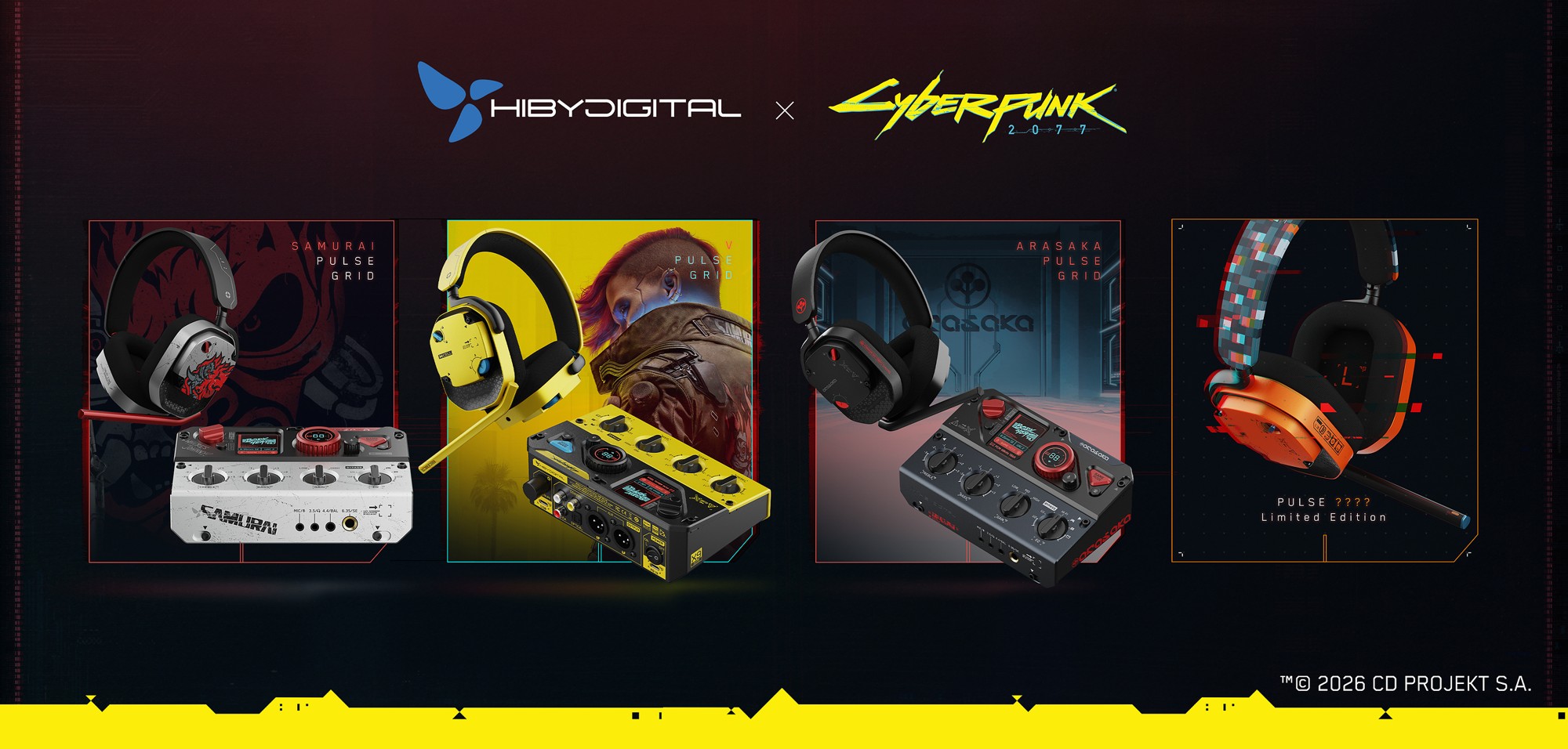 HiBy、『Cyberpunk 2077』コラボ製品を初公開　「V」「SAMURAI」「ARASAKA」3モデルのゲーミングオーディオを展開