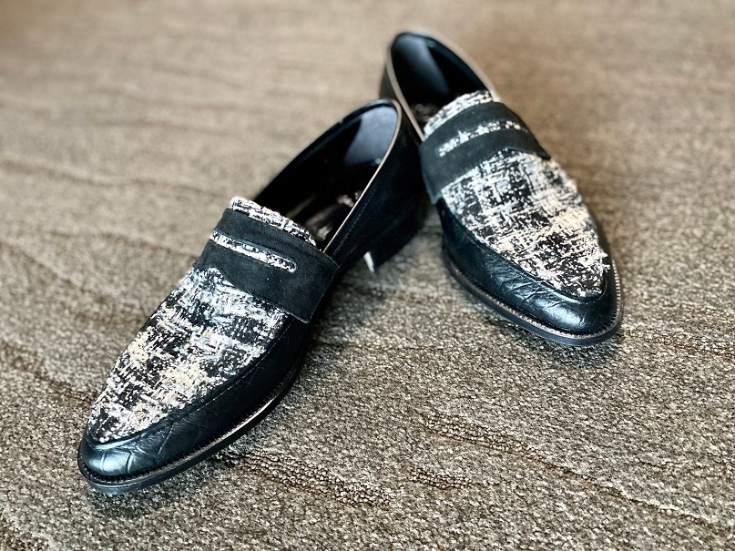 ブラック ホワイト ツイード Jules Tournier&Fils ローファー