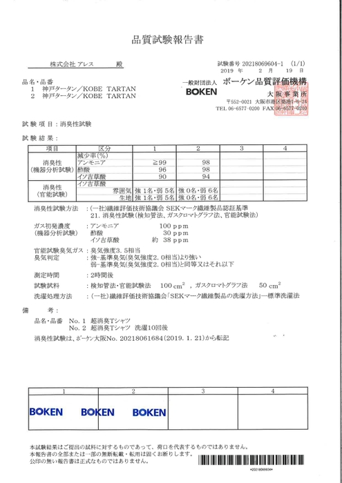 3大悪臭(アンモニア、酢酸、イソ吉草酸)の消臭試験結果(10回洗濯後も高い機能を保持しています)