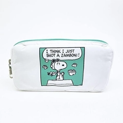 シンプルな背景にビビットカラーのコミック柄がおしゃれなスヌーピーのポーチ！オフィスでも使えるメイクポーチにおすすめです！