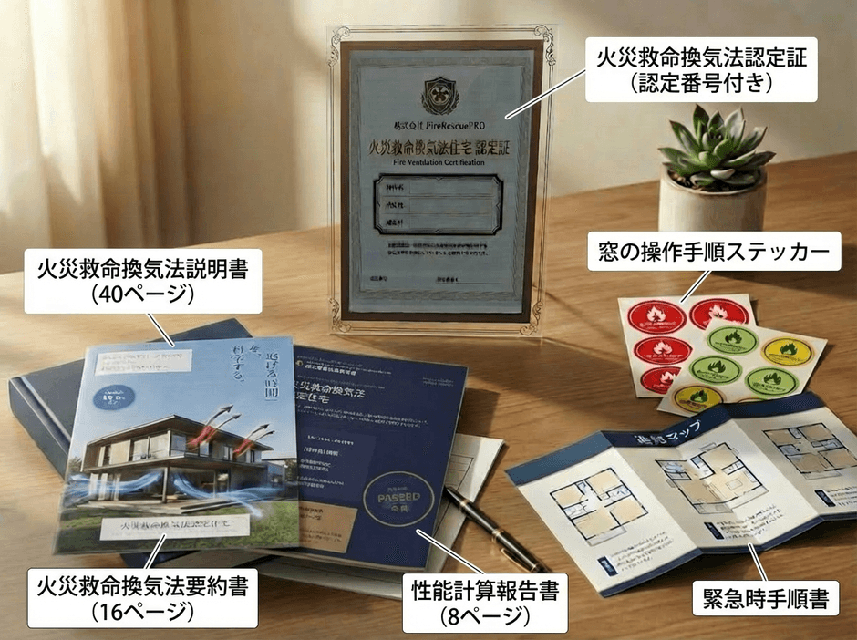 「（図）認定証や手順ステッカーなどの交付物一式」