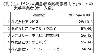 (表1)大手事業者一覧