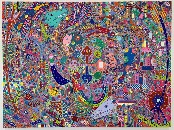 「The world」 2022 キャンバス、アクリル、ペン 194×259cm(200号) (C)SUZUKI Hiroko