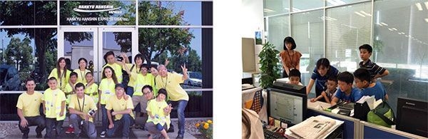 (左)集合写真(アメリカ) (右)デスクワーク体験(中国)