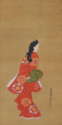 見返り美人図 菱川師宣(ひしかわもろのぶ)筆 江戸時代・17世紀 (画像は修理前のもの)