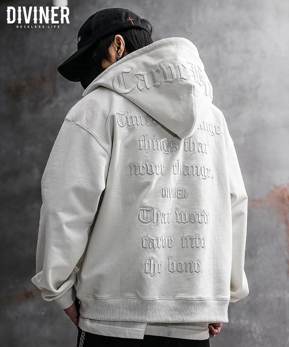 【BlackLetter】Rear Embroidery Zip Hoodie(オフホワイト)