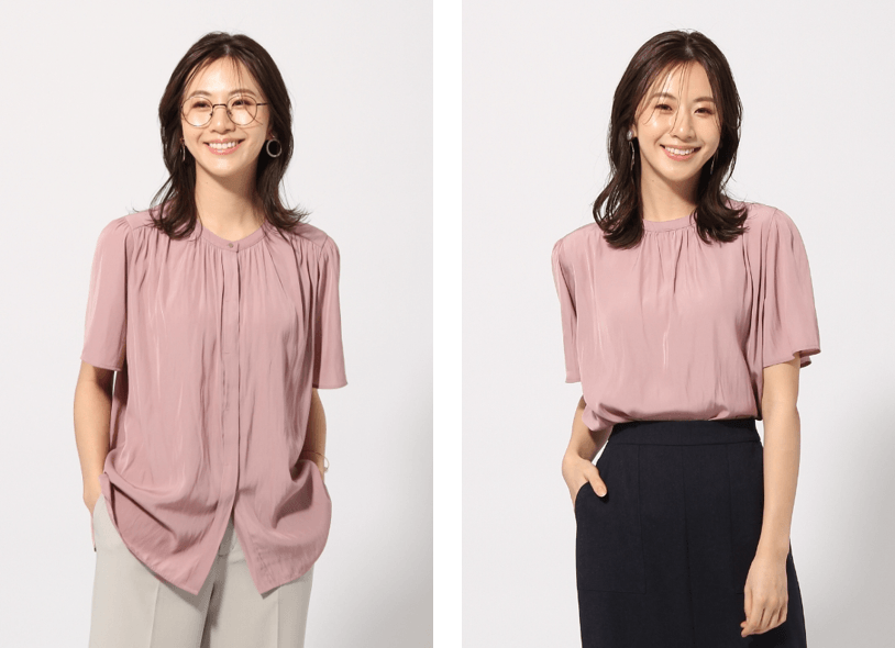 左:バンドカラーシャツ/右:ラウンドネックブラウス