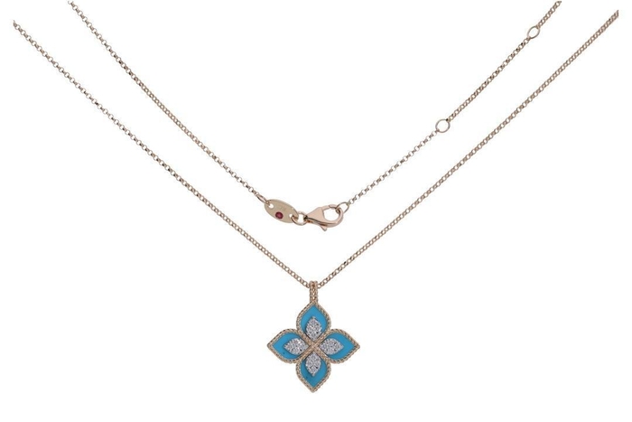 〈プリンセスフラワー〉ネックレス K18RG/WG・ターコイズ・ダイヤモンド 長さ約45cm ￥638,000(税込)