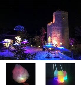 六甲ガーデンテラス (上)「Summer Lighting Night Cafe」イメージ(下)光るわたがし、光るかき氷 イメージ