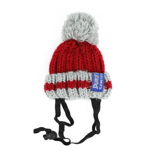 【NEW】「ペット ニットキャップ レッドグレー」価格：869円／サイズ：S、M／カジュアルでポップなペット用のニット帽。