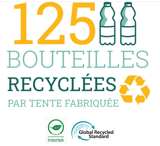 テントの生地は125個のペットボトルのリサイクルから製造されています