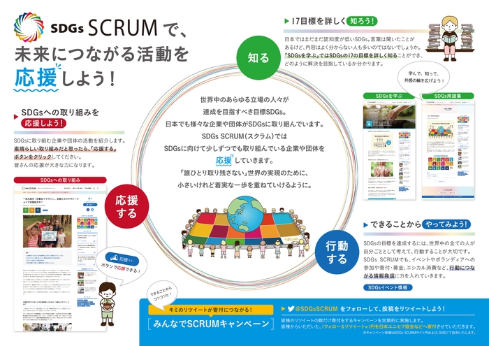 「知る」「応援する」「行動する」の3つアクションを促すコンテンツを用意