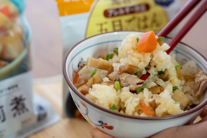 非常食アレンジ【筑前煮×五目ごはん】