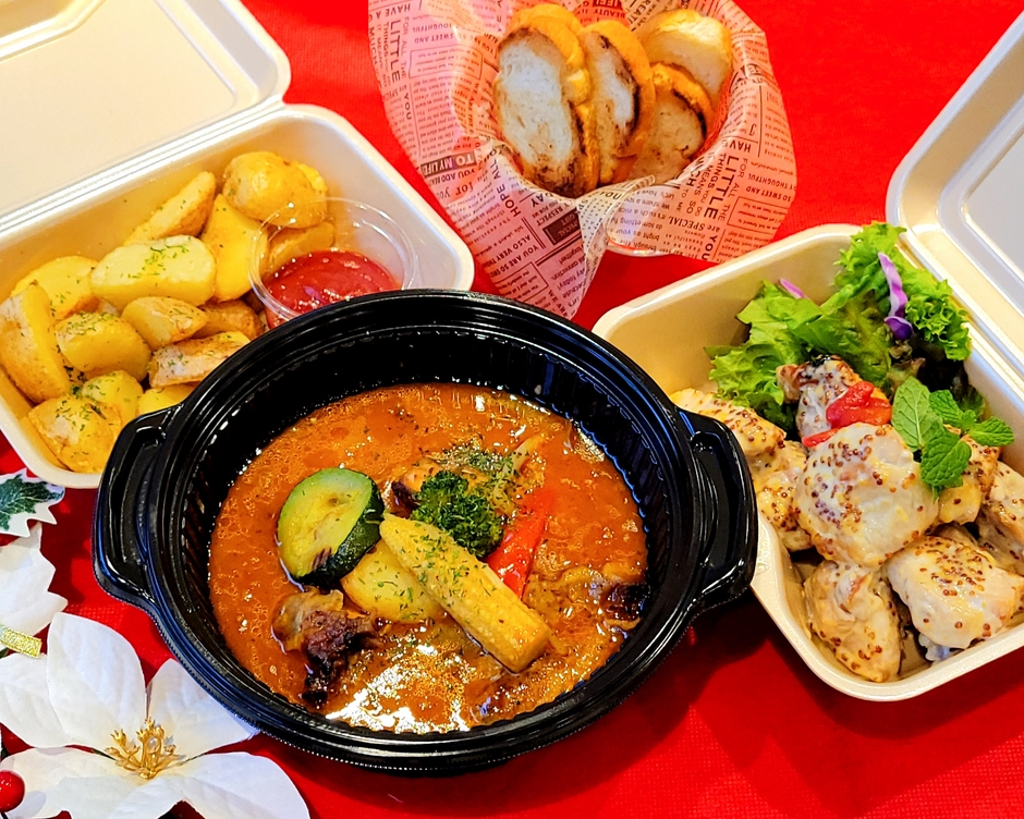 ハニーマスタードチキン&ゴロゴロ野菜のカレースープ