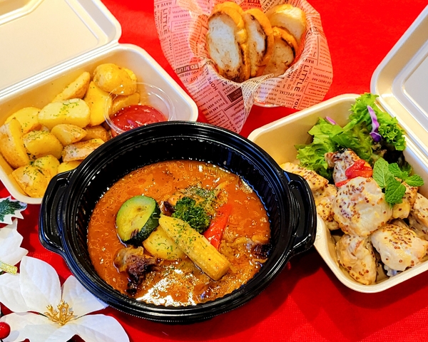 ハニーマスタードチキン&ゴロゴロ野菜のカレースープ