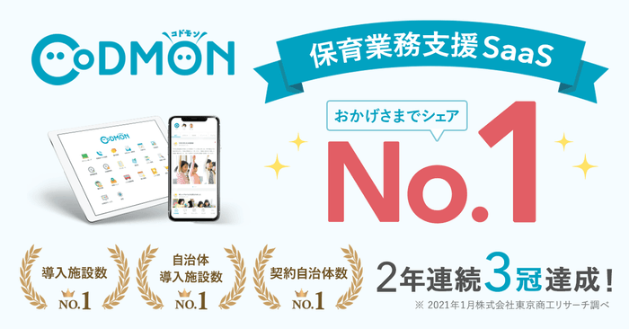 コドモン、保育業務支援のSaaSにおいて2年連続シェア1位に