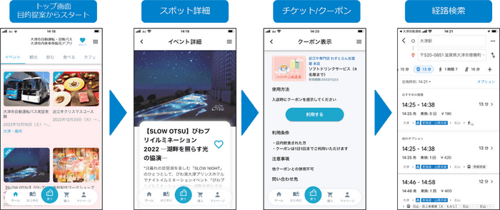「大津市自動運転・京阪バス大津市内乗車券アプリ」利用画面イメージ