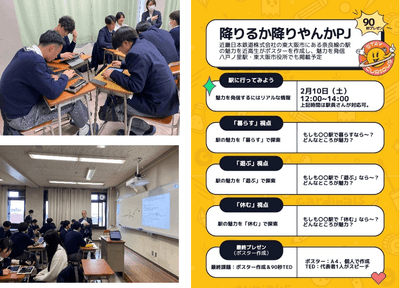授業風景（左）、プロジェクトの流れ（右）
