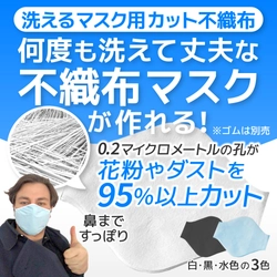 「Esquire 何度も洗える立体マスク手作りキット 不織布＋ゴム 5枚分入りセット　BFE90 PFE98でウィルスカット 」発売。0.2μｍの孔が花粉、ダスト、ＰＭ2.5をブロック。