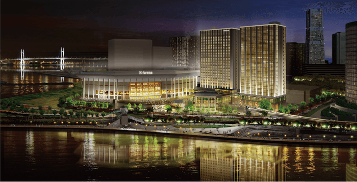 外観イメージ(左からKアリーナ横浜、ヒルトン横浜、Kタワー横浜)