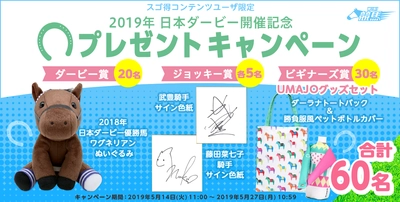 武豊騎手サイン色紙や日本ダービー馬のぬいぐるみが当たる！ スゴ得コンテンツユーザ限定のプレゼントキャンペーン実施