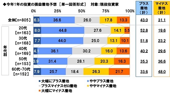 今年1年の投資の損益着地予想