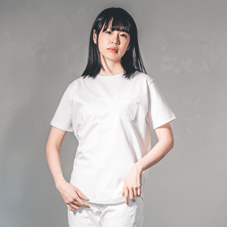 【ハート刺繍ポケットTシャツ】オーガニックコットンポンチ ラウンドヘム ボールドフィット 半袖｜クルーネック