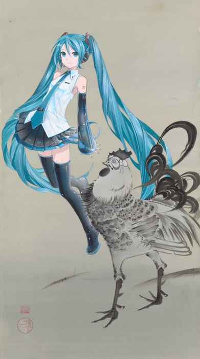 初音ミク×若冲鶏　illustration by iXima (C) Crypton Future Media&#44; INC. www.piapro.net