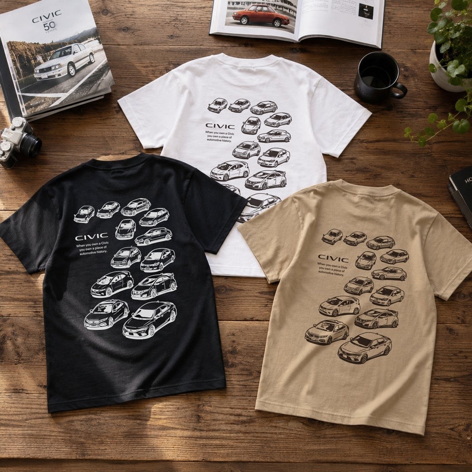 2401HD41-07 シビック Honda CIVIC HISTORY Tシャツ