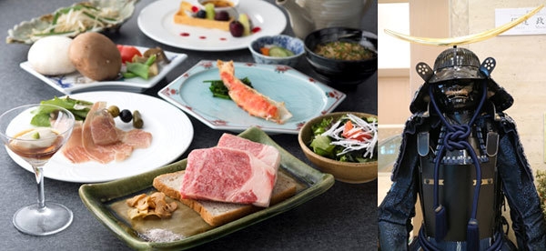 (左)ディナーコース「宮城」 (右)伊達政宗公の甲冑