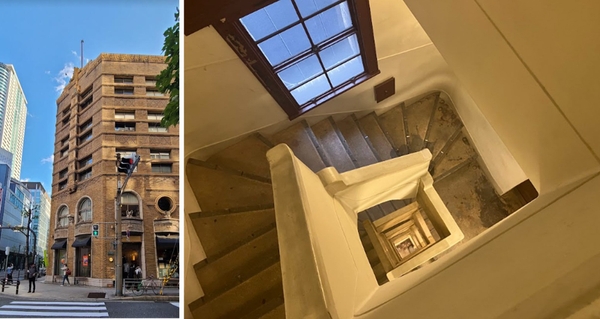 生駒ビルヂングの外観(左)および内観(右)