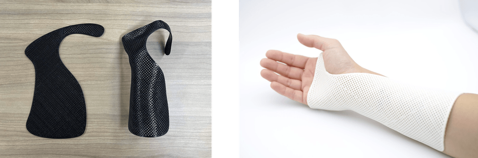 黒サポーター左:変形前、右:変形後 (3Dプリンター専用ノズル“kaika”使用)