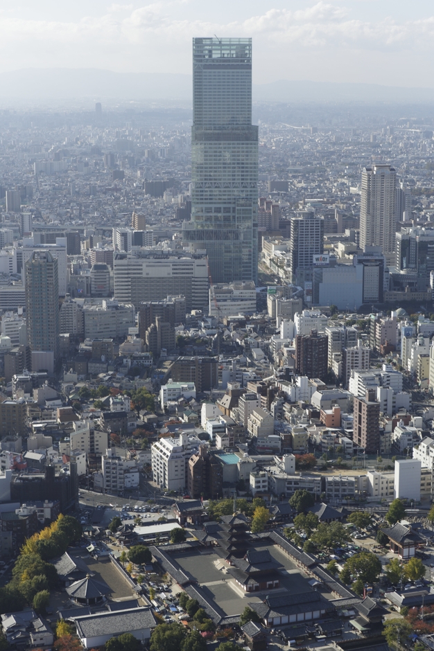 四天王寺越しに見るあべのハルカス